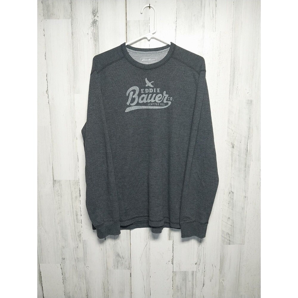 Eddie Bauer Men's Adult Sz Large Shirt Gray Thermal Athletic Logo
